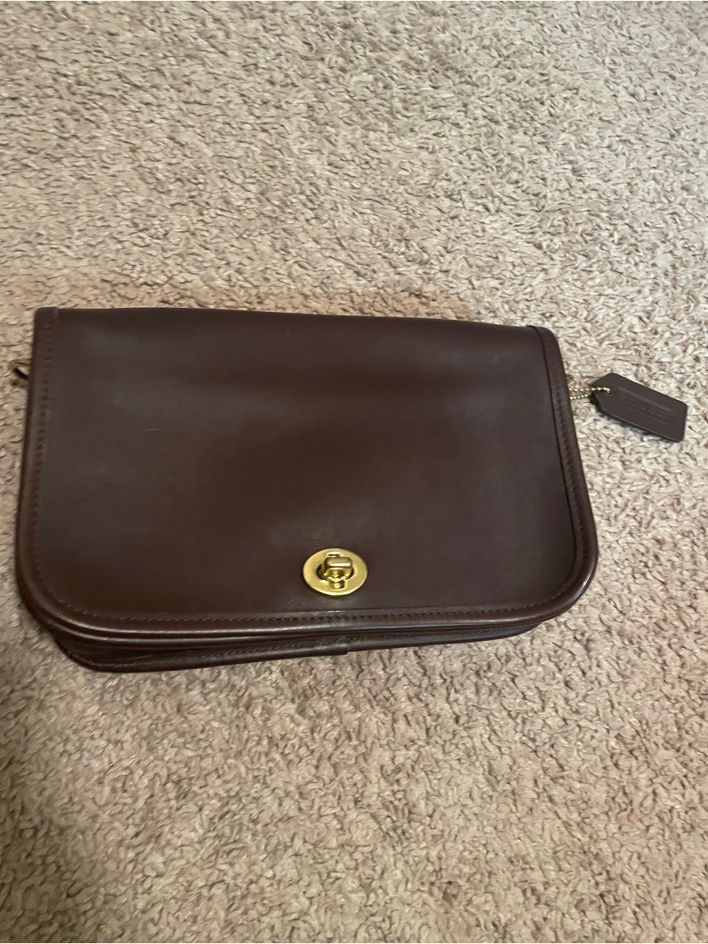 Coach Leather Crossbody Bag in Dark Brown Turnlock Gold